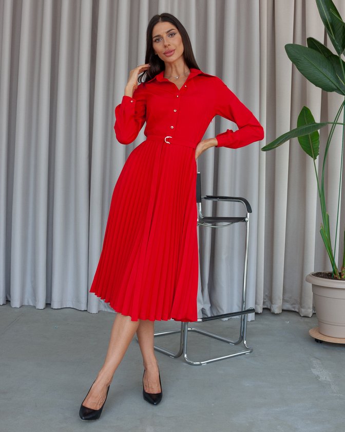 Шикарне сукню- сорочка плісе червоного кольору